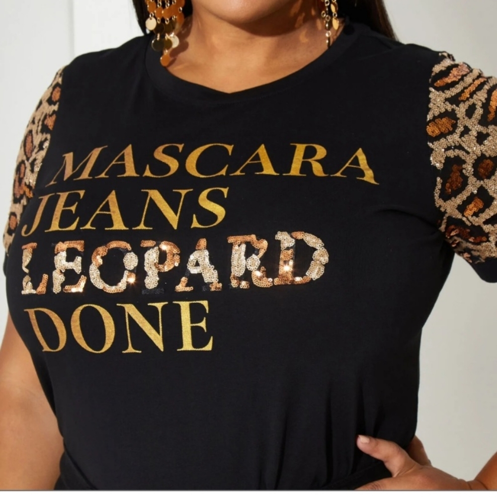 NWT Ashley Stewart Black Embellished Mesh Panel Graphic Tee Size 22/24